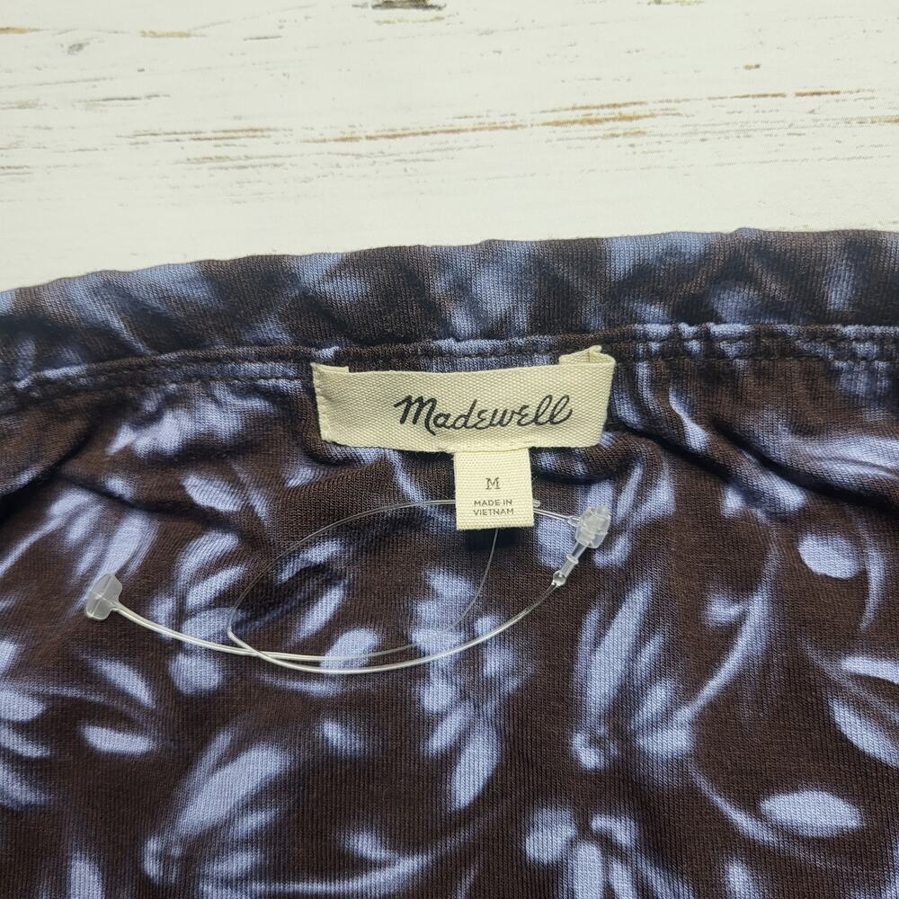 Madewell Drapey Pull On Midi Skirt Floral Knit Brown Blue Dark Carob Medium - Picture 5 of 6